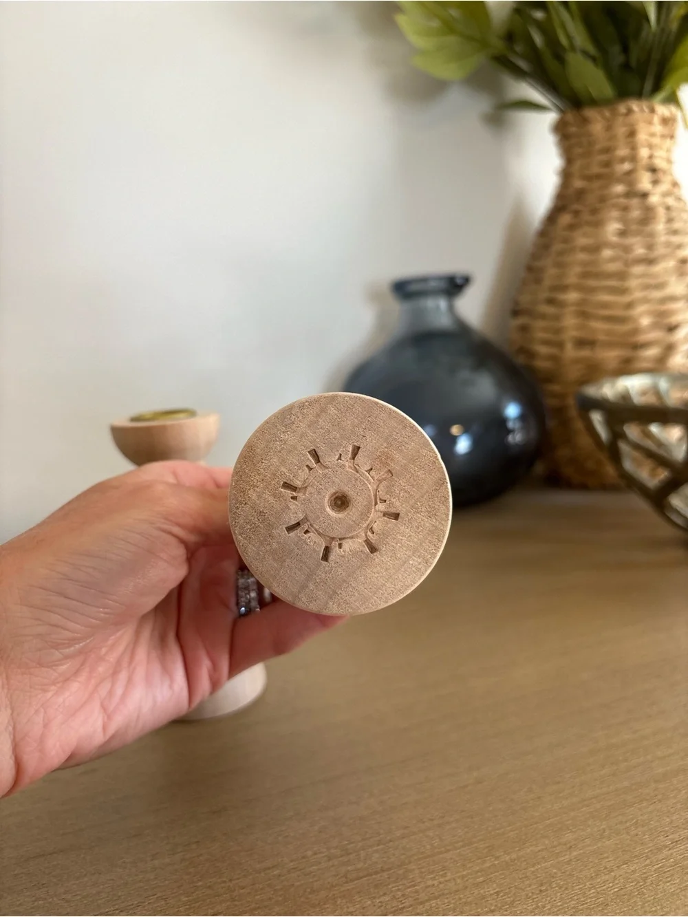 Amazon set of 2 Hand-Carved Wooden Stacked Ball Candle Holders
